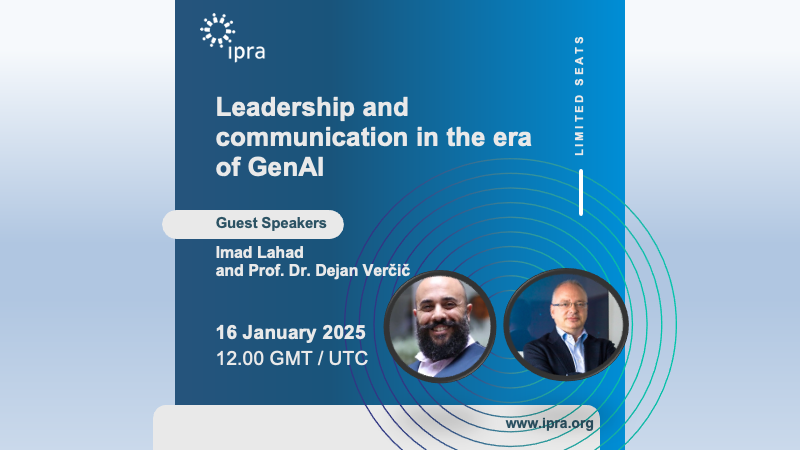 Invitation to an IPRA webinar on Leadership and communication in the era of GenAI: 16 January 2025