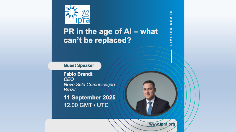 Invitation to an IPRA webinar on AI and PR: 11 September 2025